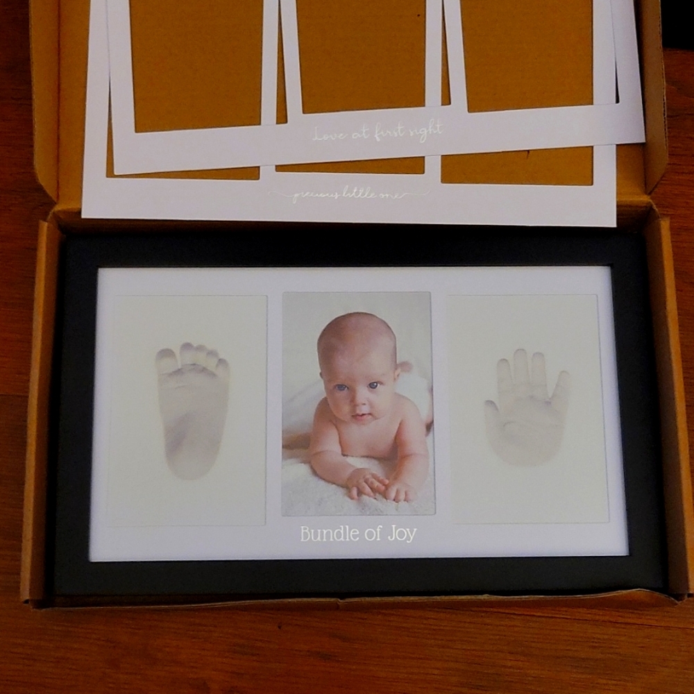 KeoBabies black baby keepsake solid wood frame 3 white inserts 13" x 7.9" NEW…